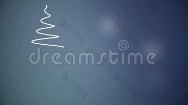 动画圣诞树，蓝色背景上雪花<strong>飘落</strong>。 圣诞节的气氛。